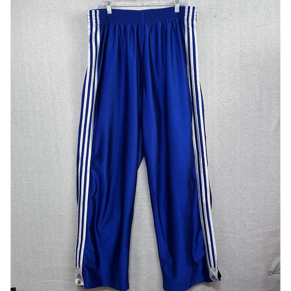 Vintage Adidas Track Pants Men's XL Blue Wide Leg Breakaway Snap *flawed*